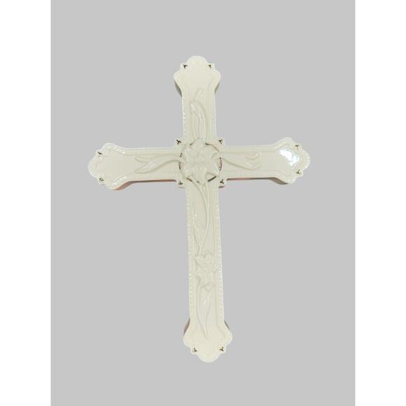 LENOX Ivory Porcelain Lily Cross w/Gold Trim, 9in - Perfect Shape - No‎ Box! - Picture 1 of 3